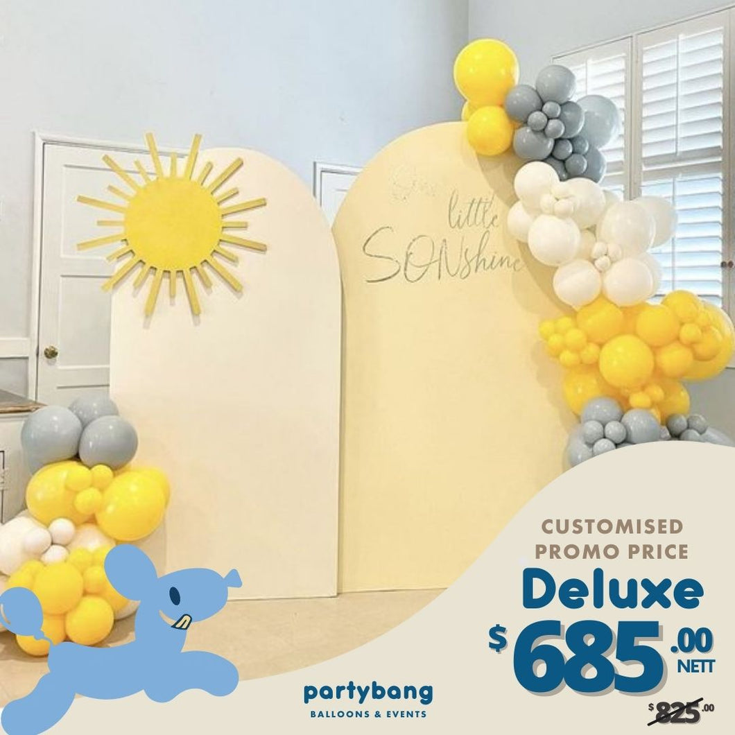 [Enquiry Form] Sunshine Birthday Theme Foamboard Backdrop Set-up with Balloon Garland Birthday