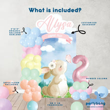 Load image into Gallery viewer, [Enquiry Form] Custom Bunny Theme Foamboard Backdrop Set-up with Balloon Garland Superb Set
