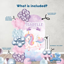 Load image into Gallery viewer, [Enquiry Form] Custom Round Arch Unicorn Theme Foamboard Backdrop Set-up with Balloon Garland Superb Set
