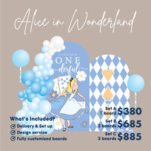 Load image into Gallery viewer, [Enquiry Form] Alice in Wonderland Birthday Theme Foamboard Backdrop Set-up with Balloon Garland
