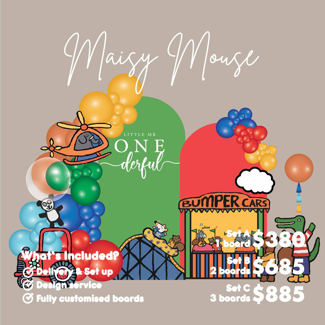 [Enquiry Form] Maisy Mouse Birthday Theme Foamboard Backdrop Set-up with Balloon Garland