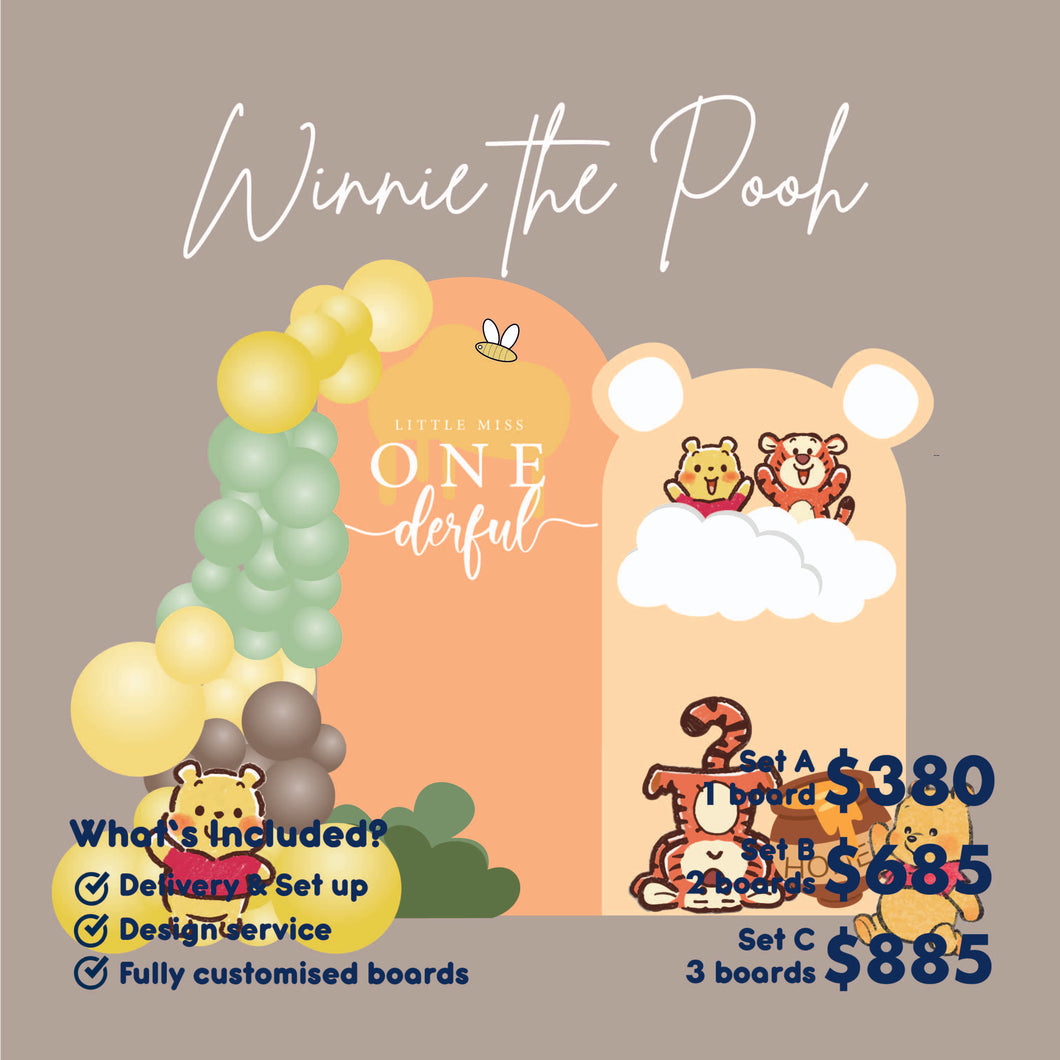 [Enquiry Form] Winnie the Pooh Birthday Theme Foamboard Backdrop Set-up with Balloon Garland
